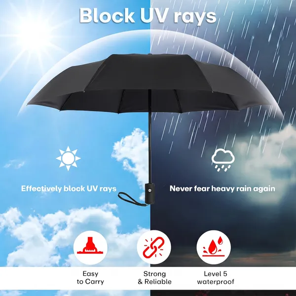 PrimePick_3-Fold_Compact_Travel_Umbrella_Black
