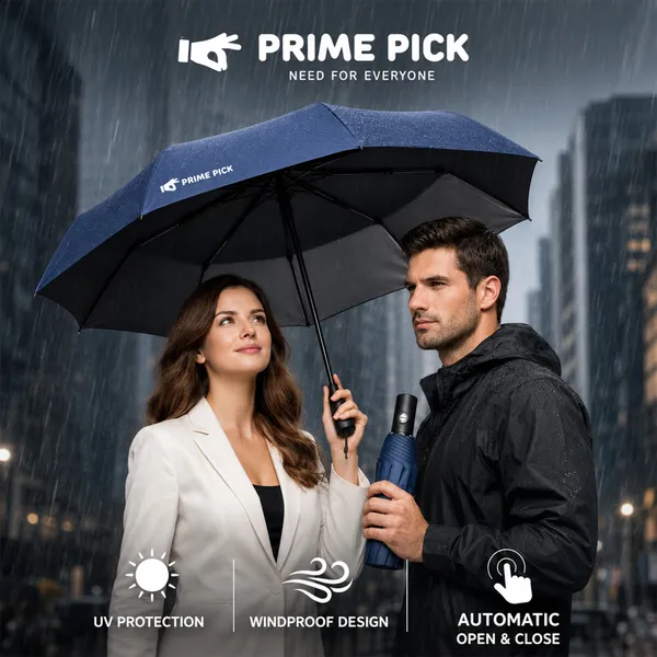 PrimePick_3-Fold_Compact_Travel_Umbrella_Blue