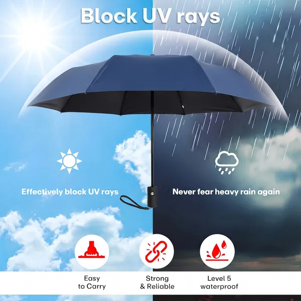 PrimePick_3-Fold_Compact_Travel_Umbrella_Blue