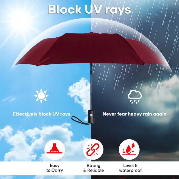PrimePick_3-Fold_Compact_Travel_Umbrella_Red