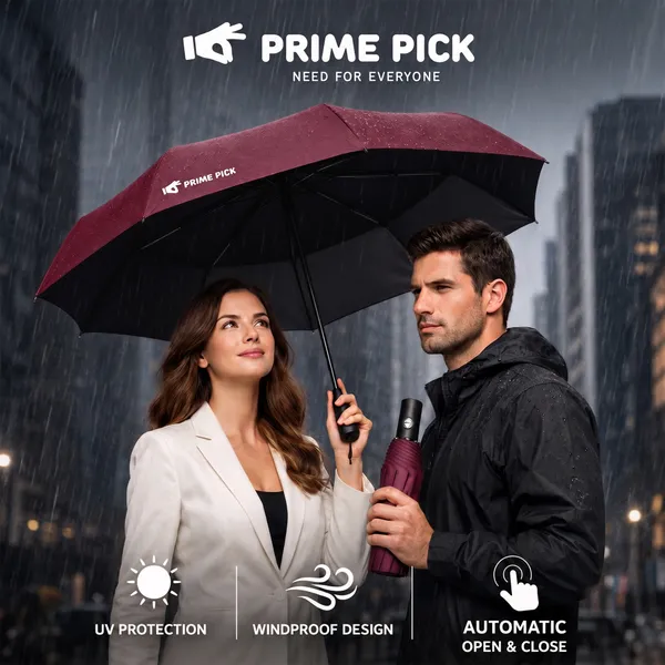 PrimePick_3-Fold_Compact_Travel_Umbrella_Red