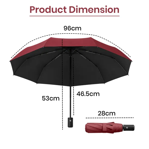 PrimePick_3-Fold_Compact_Travel_Umbrella_Red