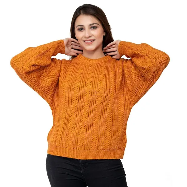 Orange_Women's_Wool_Casual_Pullover_Sweater