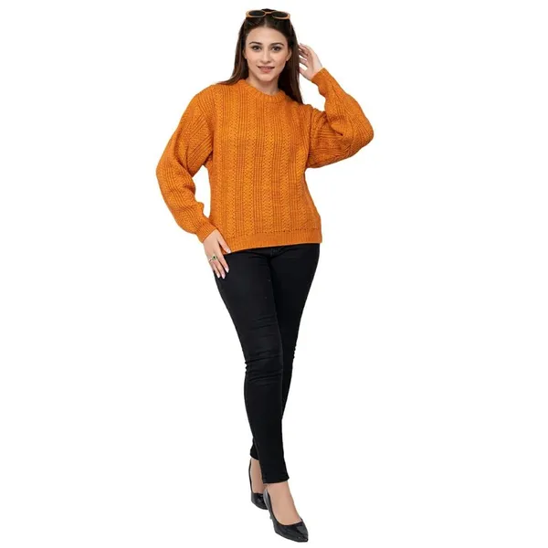 Orange_Women's_Wool_Casual_Pullover_Sweater