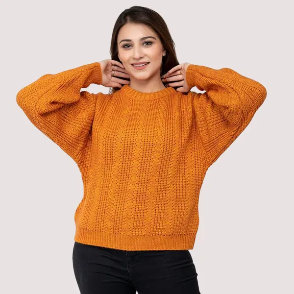 Orange_Women's_Wool_Casual_Pullover_Sweater