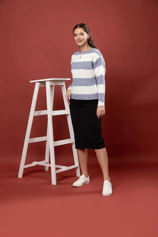 Aqua_Blue_Women_100%_Wool_Color_Block_Stripe_Full_Sleeve_Round_Neck_Pullover_Sweater_Winter_Season_Fashion
