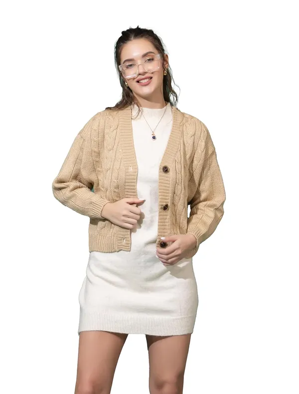 Womens_Woolen_V_Neck_Button_Cardigan