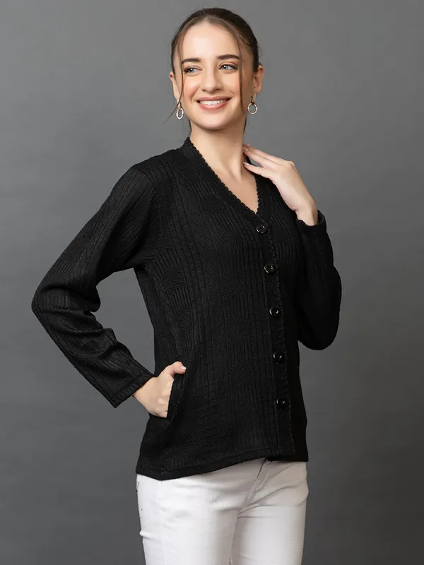 Womens_Woolen_V_Neck_Cardigan