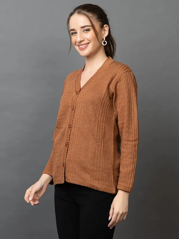 Womens_Woolen_V_Neck_Cardigan