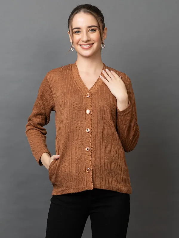 Womens_Woolen_V_Neck_Cardigan