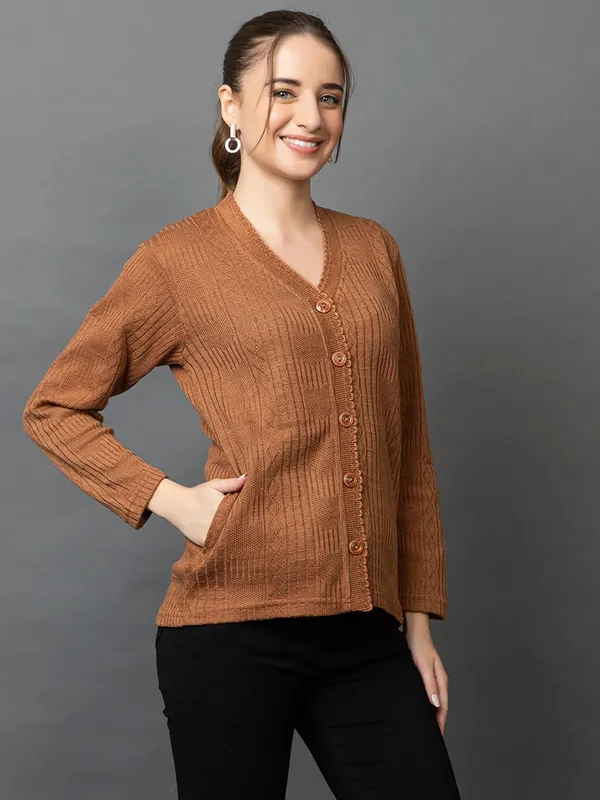 Womens_Woolen_V_Neck_Cardigan