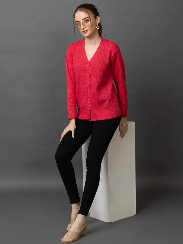 Womens_Woolen_V_Neck_Cardigan