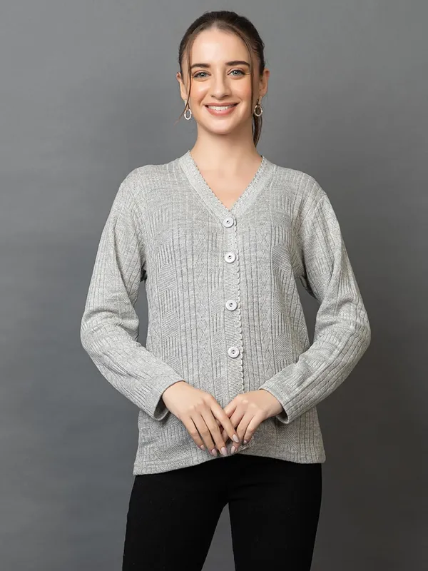 Womens_Woolen_V_Neck_Cardigan