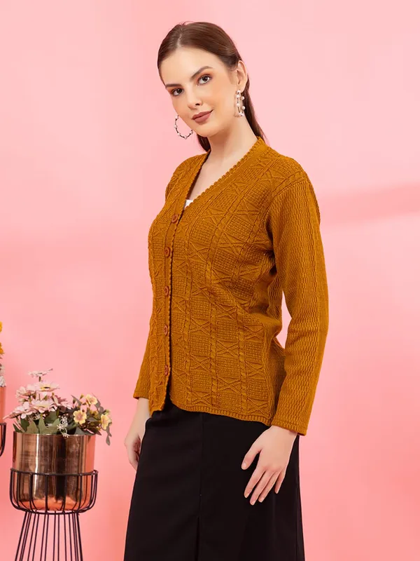 Womens_Knit_Button_Down_V_Neck_Cardigan