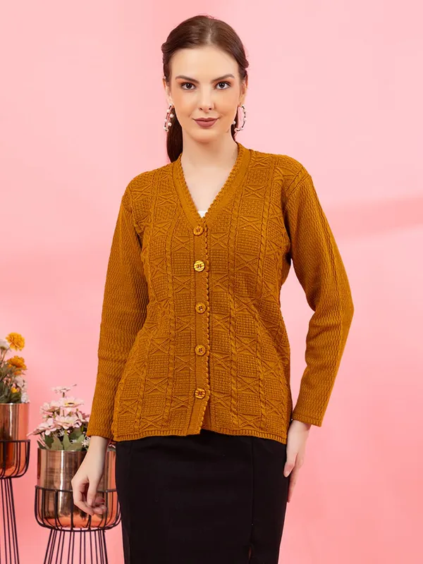 Womens_Knit_Button_Down_V_Neck_Cardigan