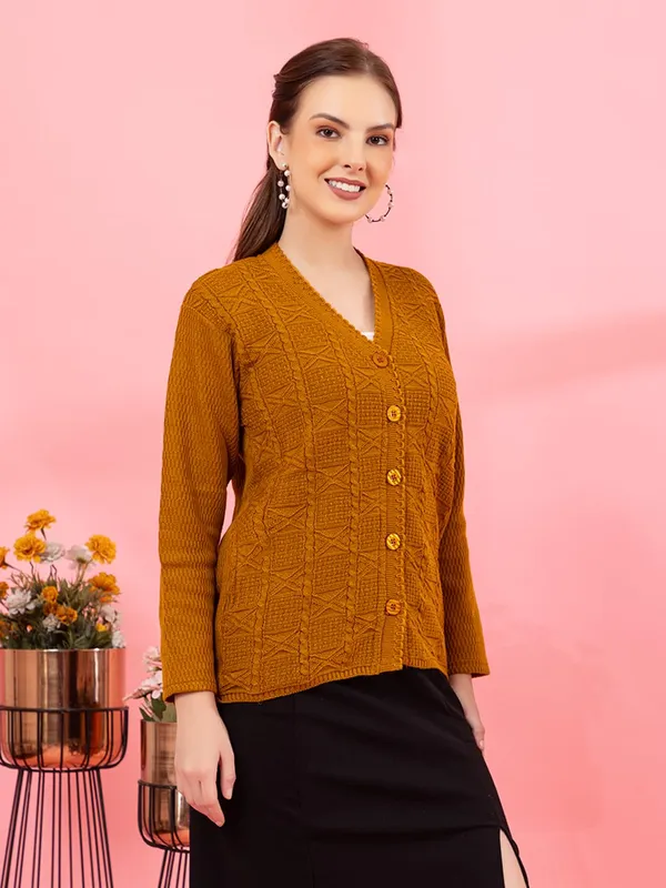 Womens_Knit_Button_Down_V_Neck_Cardigan