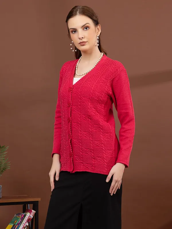 Womens_Knit_Button_Down_V_Neck_Cardigan