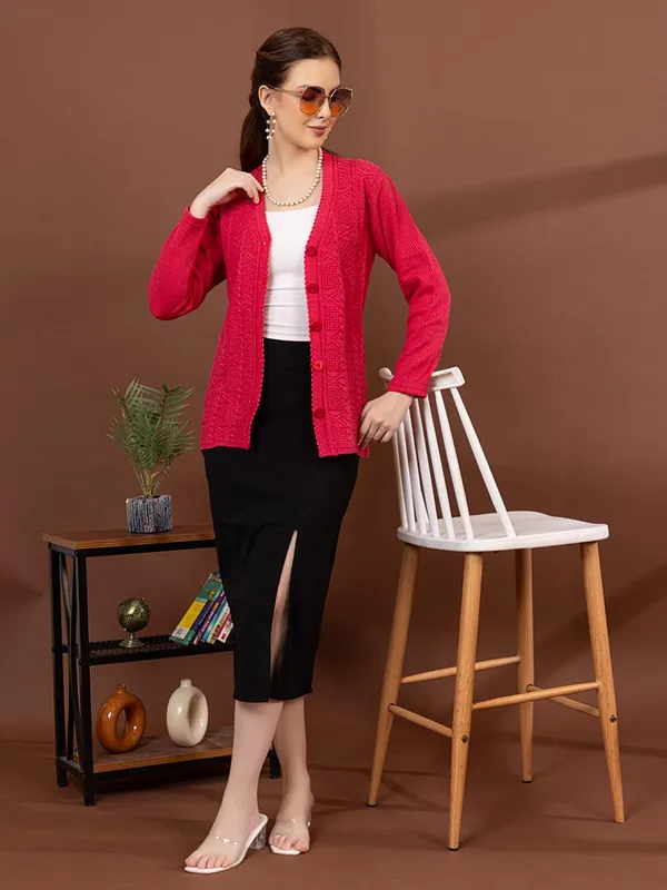 Womens_Knit_Button_Down_V_Neck_Cardigan