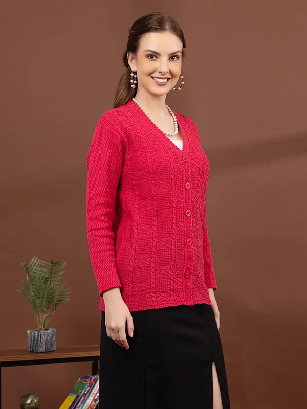 Womens_Knit_Button_Down_V_Neck_Cardigan