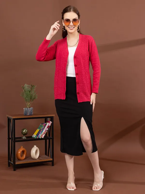 Womens_Knit_Button_Down_V_Neck_Cardigan