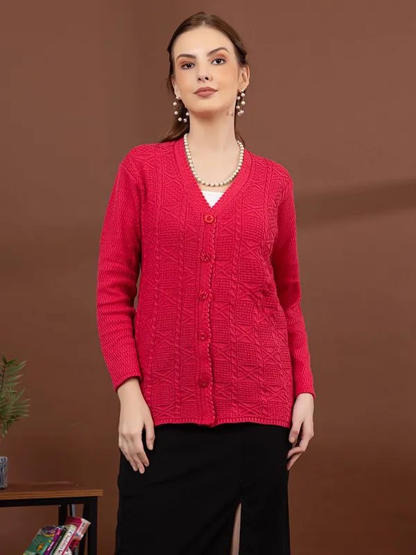 Womens_Knit_Button_Down_V_Neck_Cardigan