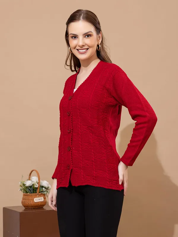 Womens_Knit_Button_Down_V_Neck_Cardigan