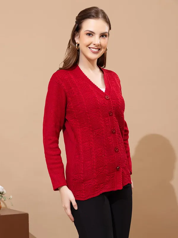 Womens_Knit_Button_Down_V_Neck_Cardigan