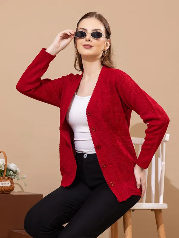 Womens_Knit_Button_Down_V_Neck_Cardigan