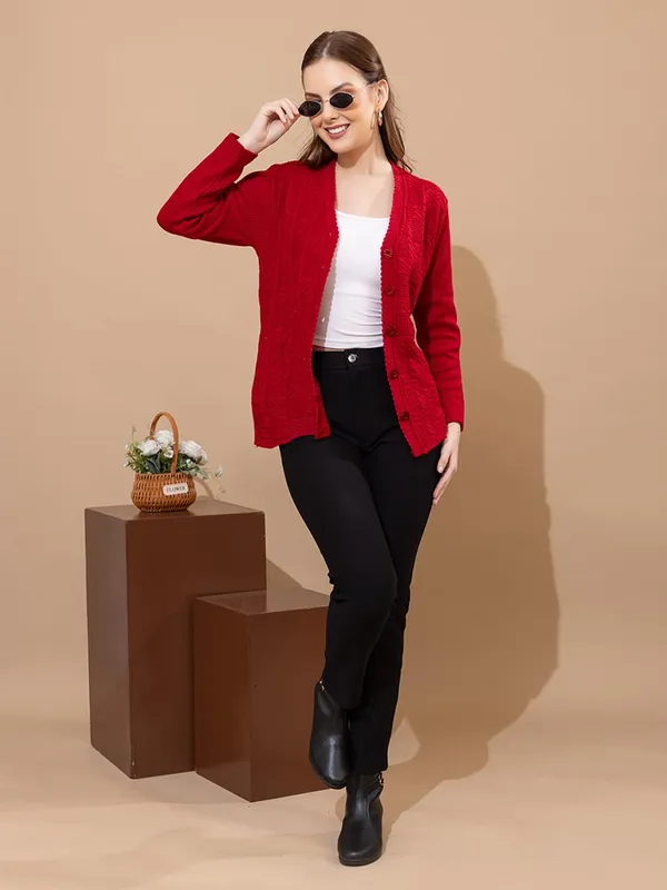 Womens_Knit_Button_Down_V_Neck_Cardigan
