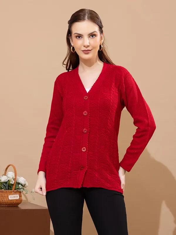 Womens_Knit_Button_Down_V_Neck_Cardigan