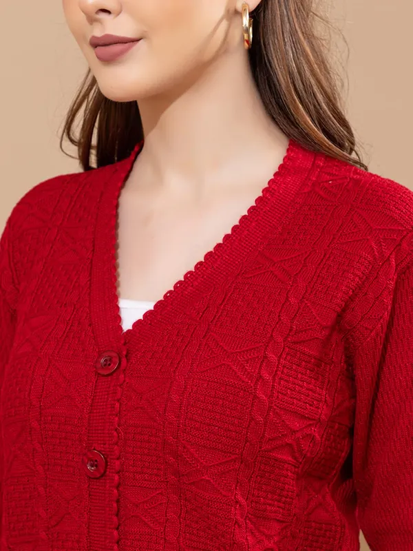 Womens_Knit_Button_Down_V_Neck_Cardigan