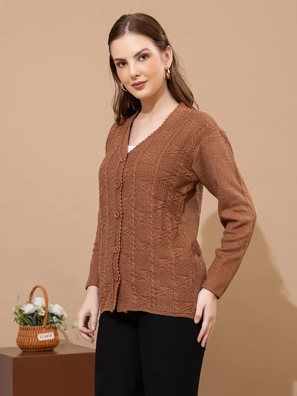 Womens_Knit_Button_Down_V_Neck_Cardigan