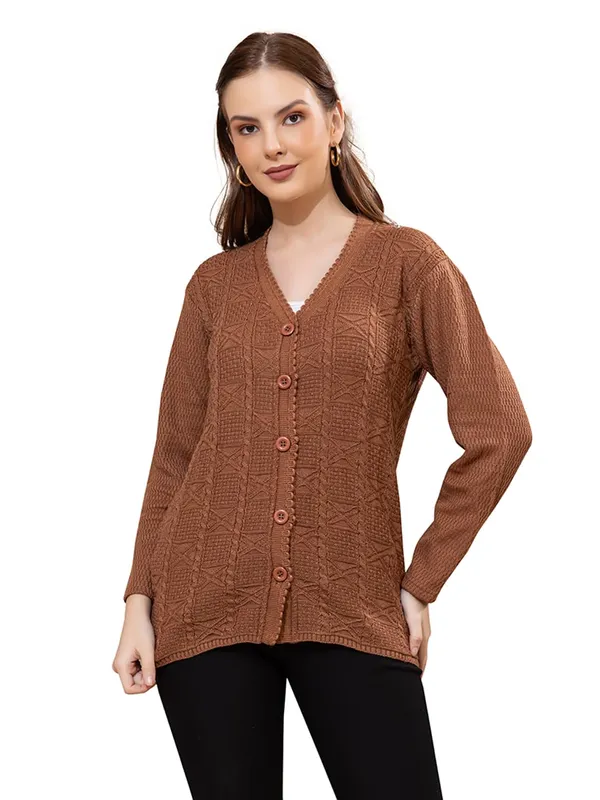 Womens_Knit_Button_Down_V_Neck_Cardigan
