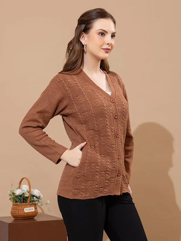 Womens_Knit_Button_Down_V_Neck_Cardigan
