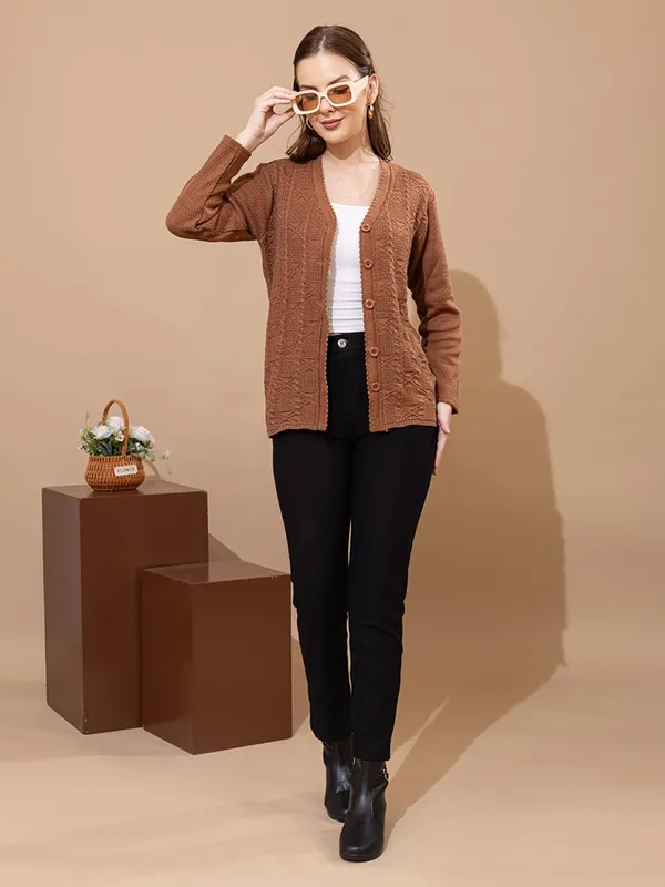Womens_Knit_Button_Down_V_Neck_Cardigan