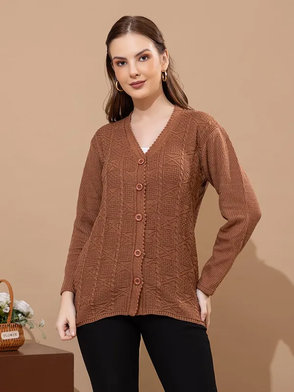 Womens_Knit_Button_Down_V_Neck_Cardigan