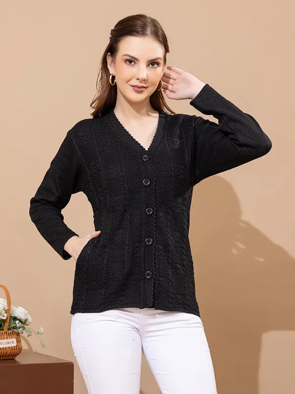 Womens_Knit_Button_Down_V_Neck_Cardigan