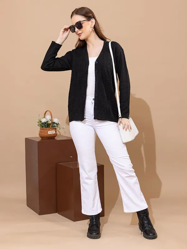 Womens_Knit_Button_Down_V_Neck_Cardigan
