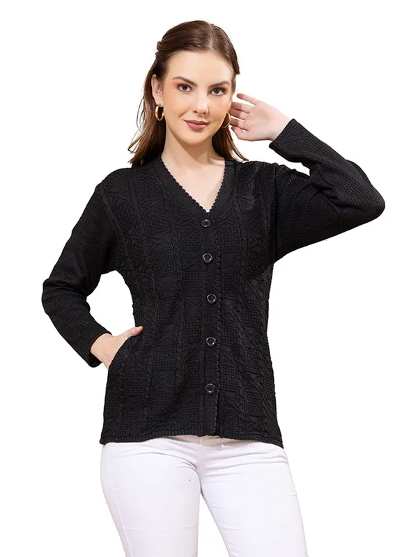 Womens_Knit_Button_Down_V_Neck_Cardigan