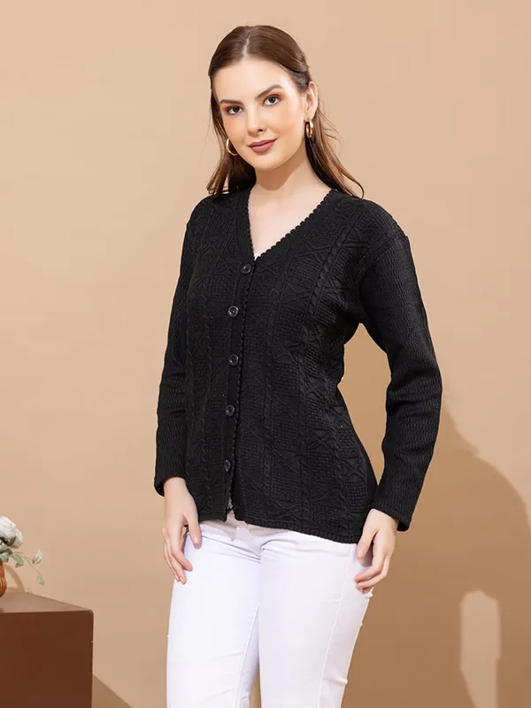 Womens_Knit_Button_Down_V_Neck_Cardigan