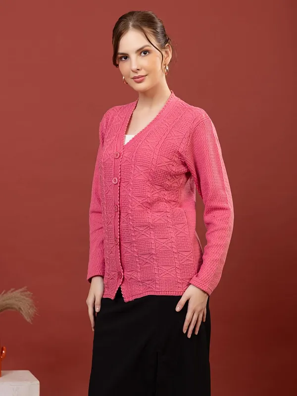 Womens_Knit_Button_Down_V_Neck_Cardigan