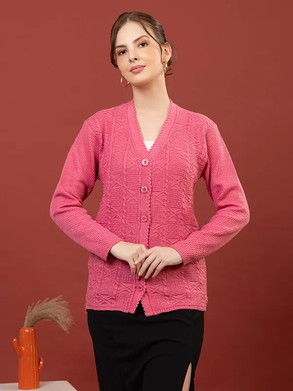 Womens_Knit_Button_Down_V_Neck_Cardigan