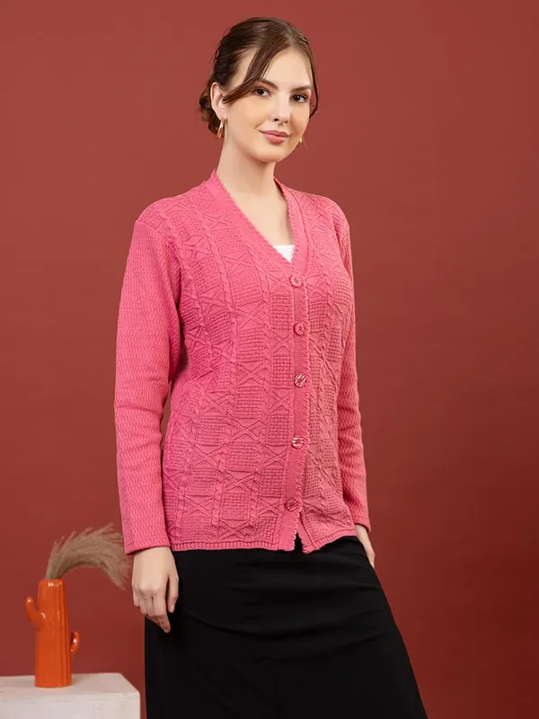 Womens_Knit_Button_Down_V_Neck_Cardigan