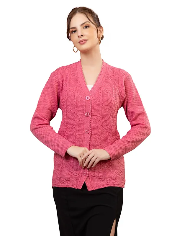 Womens_Knit_Button_Down_V_Neck_Cardigan