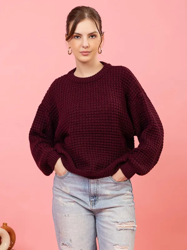 Womens_Crew_Neck_Waffle_Knit_Sweater