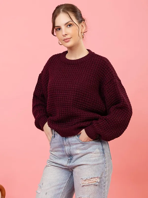 Womens_Crew_Neck_Waffle_Knit_Sweater