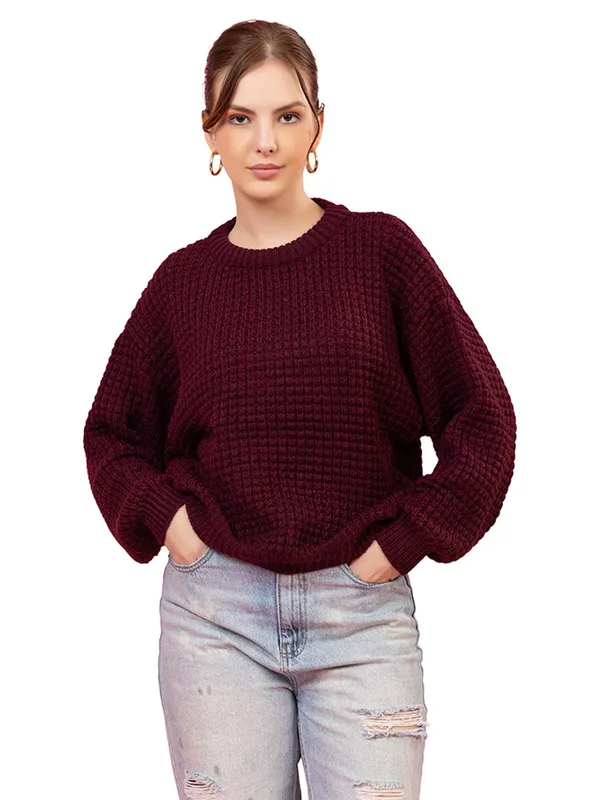 Womens_Crew_Neck_Waffle_Knit_Sweater