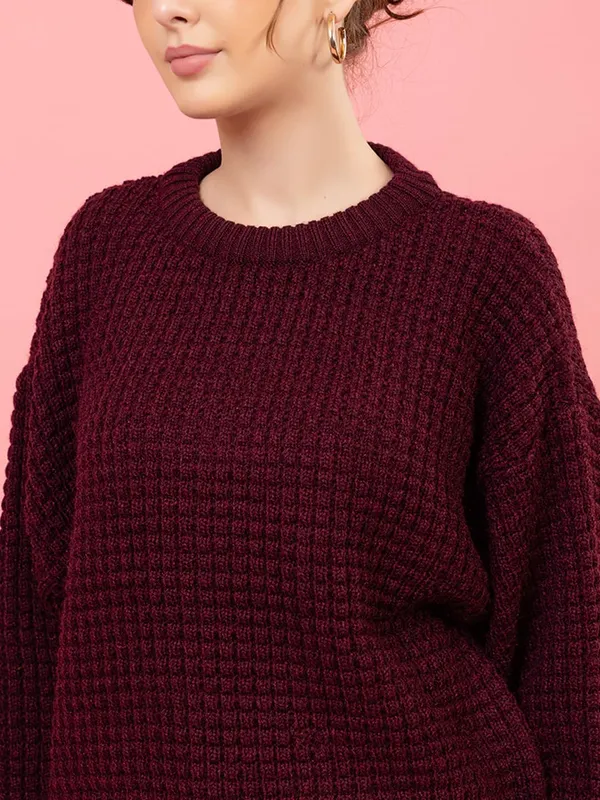 Womens_Crew_Neck_Waffle_Knit_Sweater