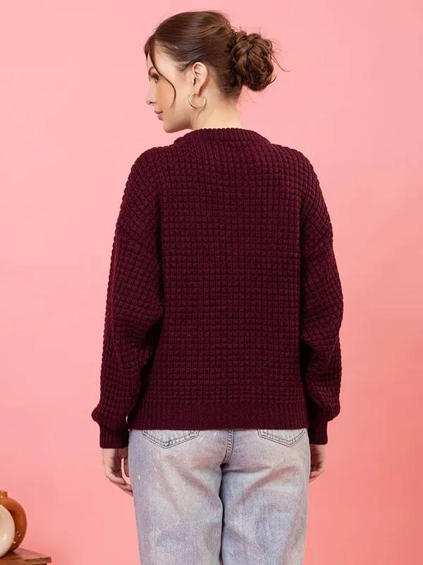 Womens_Crew_Neck_Waffle_Knit_Sweater