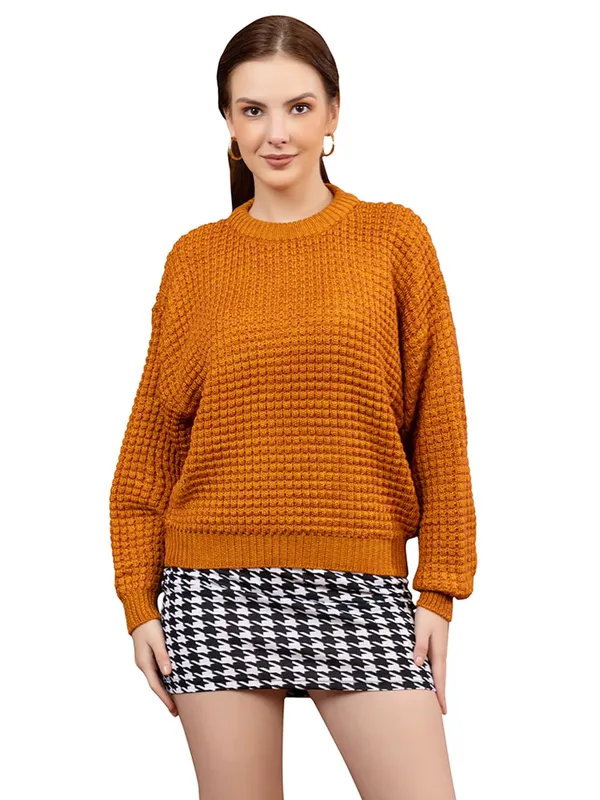 Womens_Crew_Neck_Waffle_Knit_Sweater